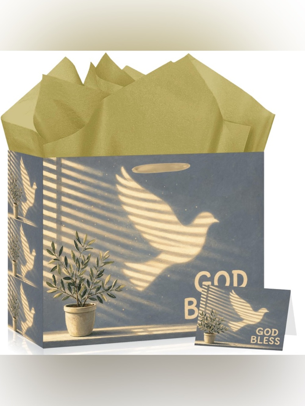 NWT God Bless Gift Bag Set Christian Dove Card & Tissue Paper